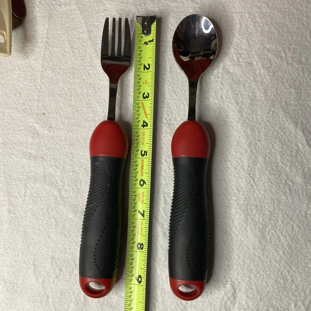 Set Of 2 Adaptive Utensils Fork Spoon Large Grip Rotating Weighted Rotating